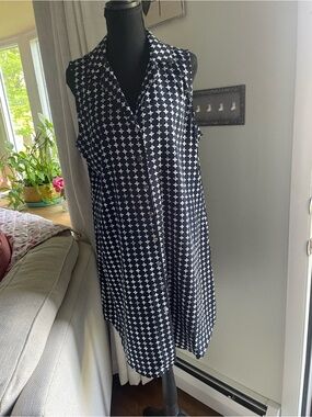 Alfani Navy and White Sleeveless Button-Front Mini Dress